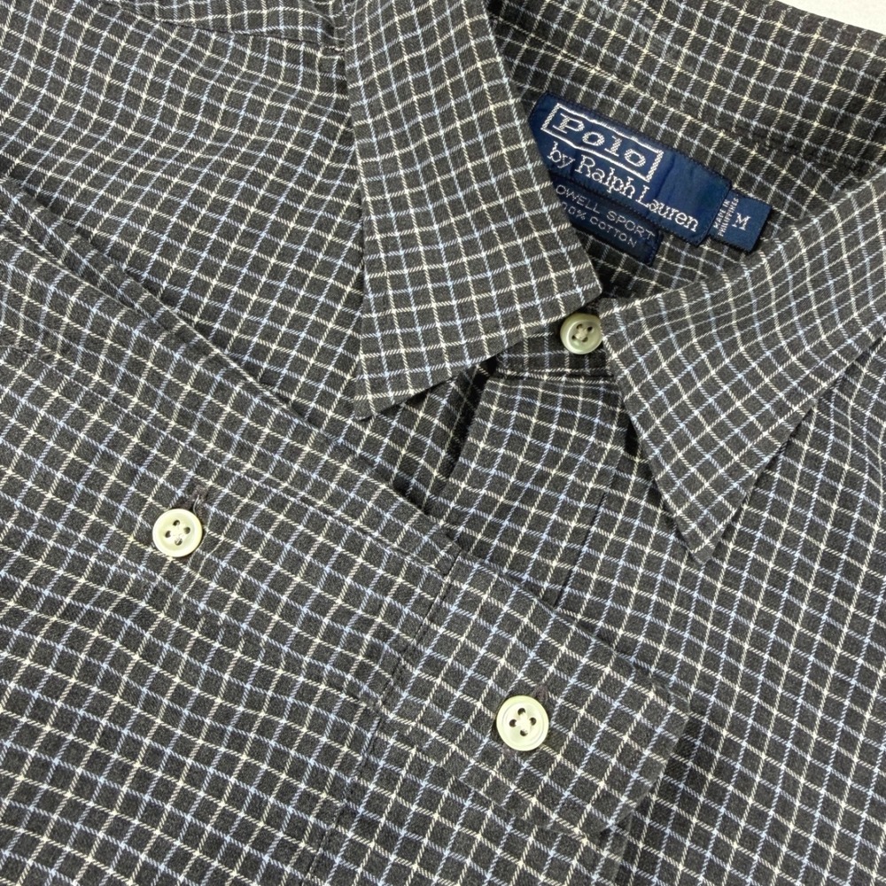 Polo Ralph Lauren Button Down Men M Grey Blue Grid Lowell Sport L/S Vintage - Picture 8 of 9